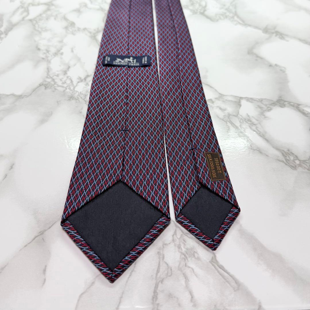 ✨極美品✨ 現行 HERMES ネクタイ シルク100% H柄 総柄 ネイビー