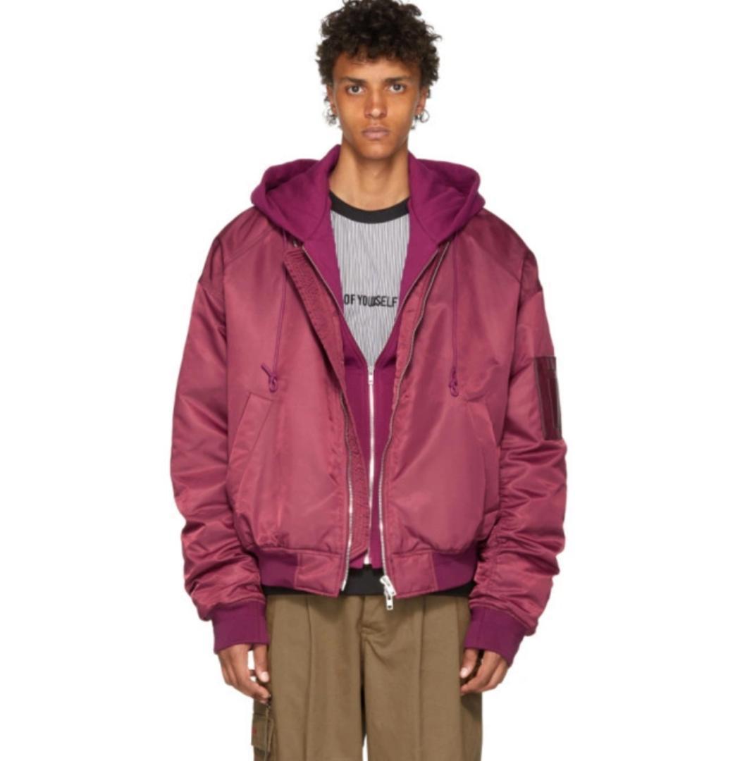 希少 Juun.J レイヤード ボンバージャケット オーバーサイズ フード 赤