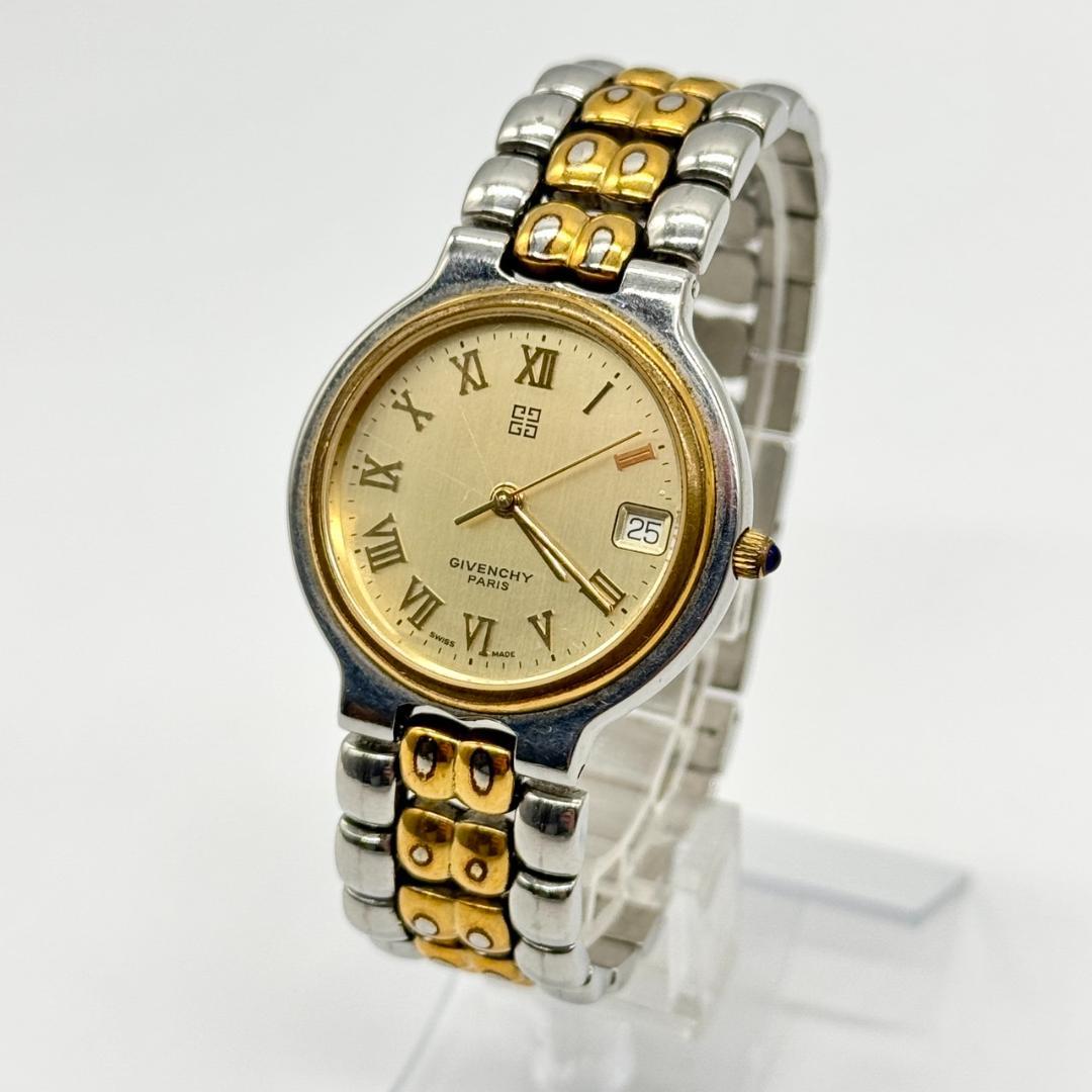 稼働品 GIVENCHY ジバンシー 腕時計 デイト ゴールド文字盤 コンビ