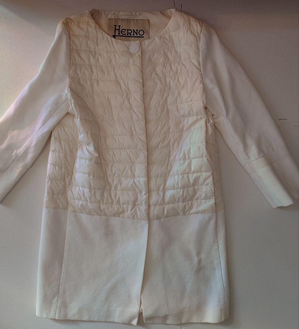 ヘルノ ダウンコート ハイブリッド 白ホワイト ポリアミドコットン42