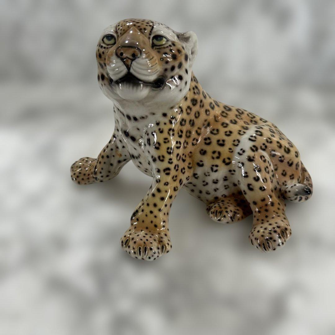 Italy チーター 置物 オブジェ 陶器 レア インテリア コレクション