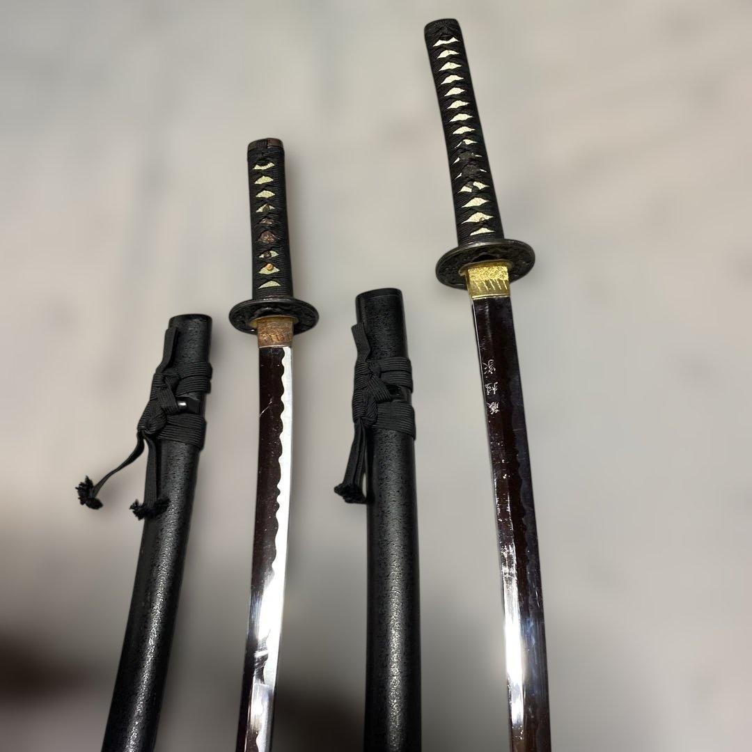 割安模造刀大小2本 黒柄 雲龍楕円鍔 黒梨地鞘 - メルカリ