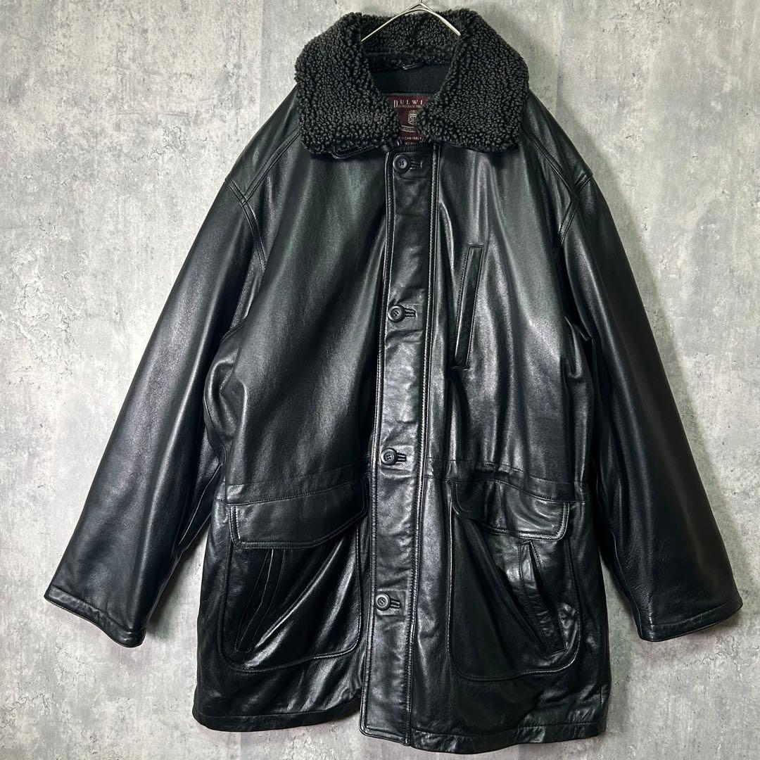 美品 高級 スペインレザー カーコート ボア襟 羊革 黒 光沢 XL - メルカリ