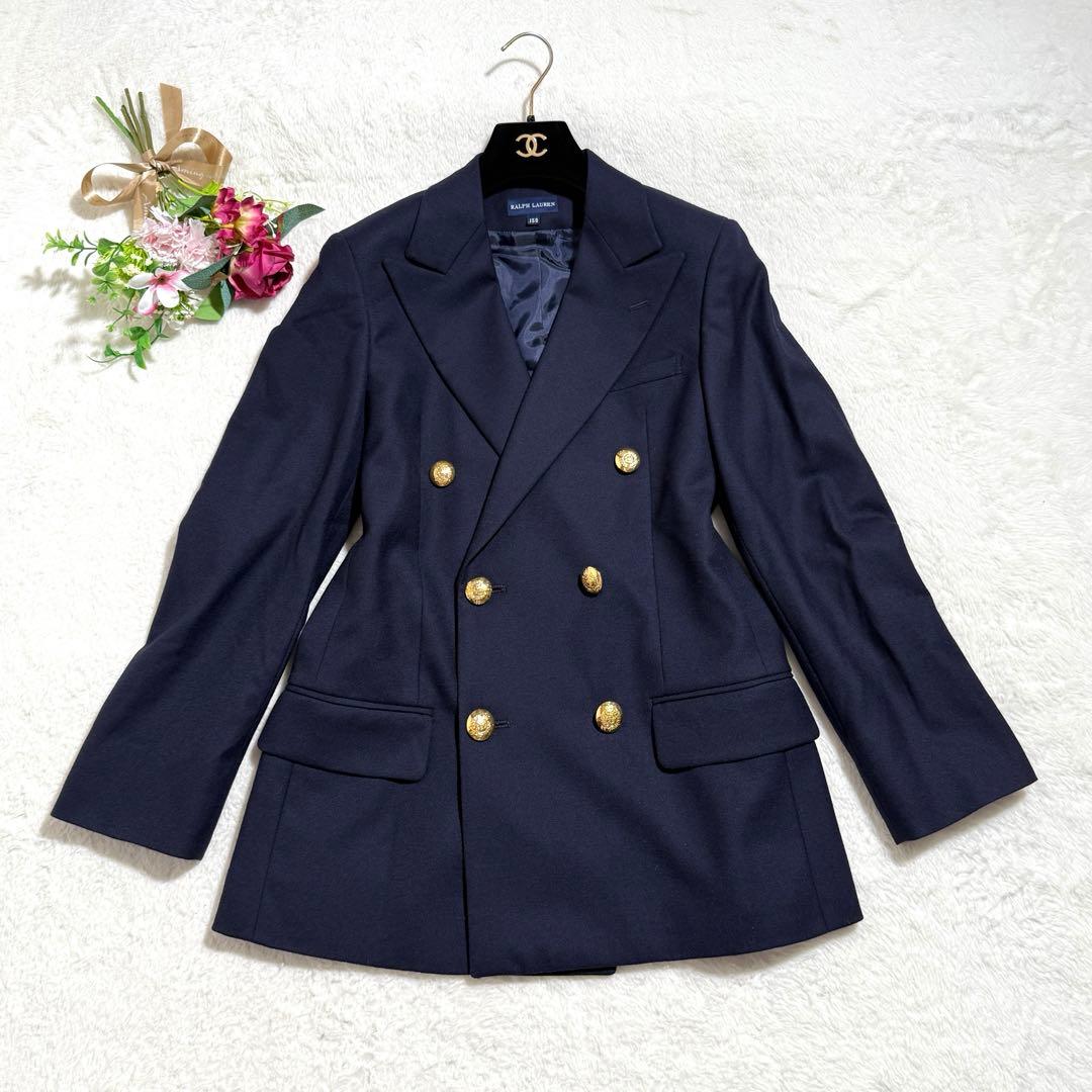 美品✨ ラルフローレン 紺ブレ ダブル 金ボタン ウール100％ 紺 M