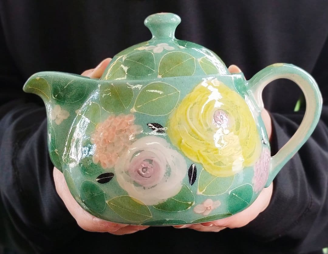 【値下げ中】工房ゆずりは　緑彩ローズ　丸ポット　贈り物　ティータイム 91oe8PgL8sL._AC_UF894,