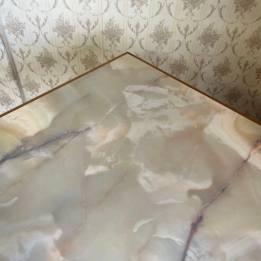 アンティーク】昭和レトロ 大理石柄 木製ダイニングテーブル 石目天板