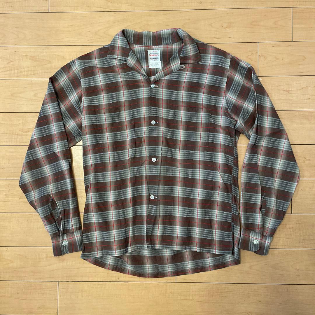 50sンテージ米国製 BRENTブレント オンブレ シャドーチェック 開襟