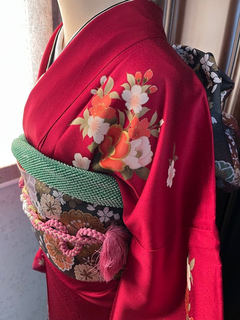 振袖セット　帯、帯締め、帯揚げ、重ね襟　　身丈165 裄丈70 袖丈113 帯締め帯揚げ3点セット 振袖用 重ね衿 絹100％ 帯揚げ帯締めセット