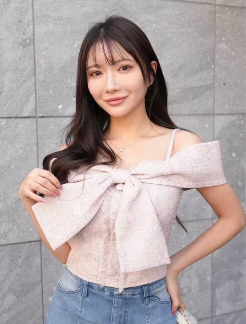 LIP SERVICE リップサービスツイードリボンオフショルトップス ピンク リップサービス LIP SERVICE ツイードリボンオフショルトップス