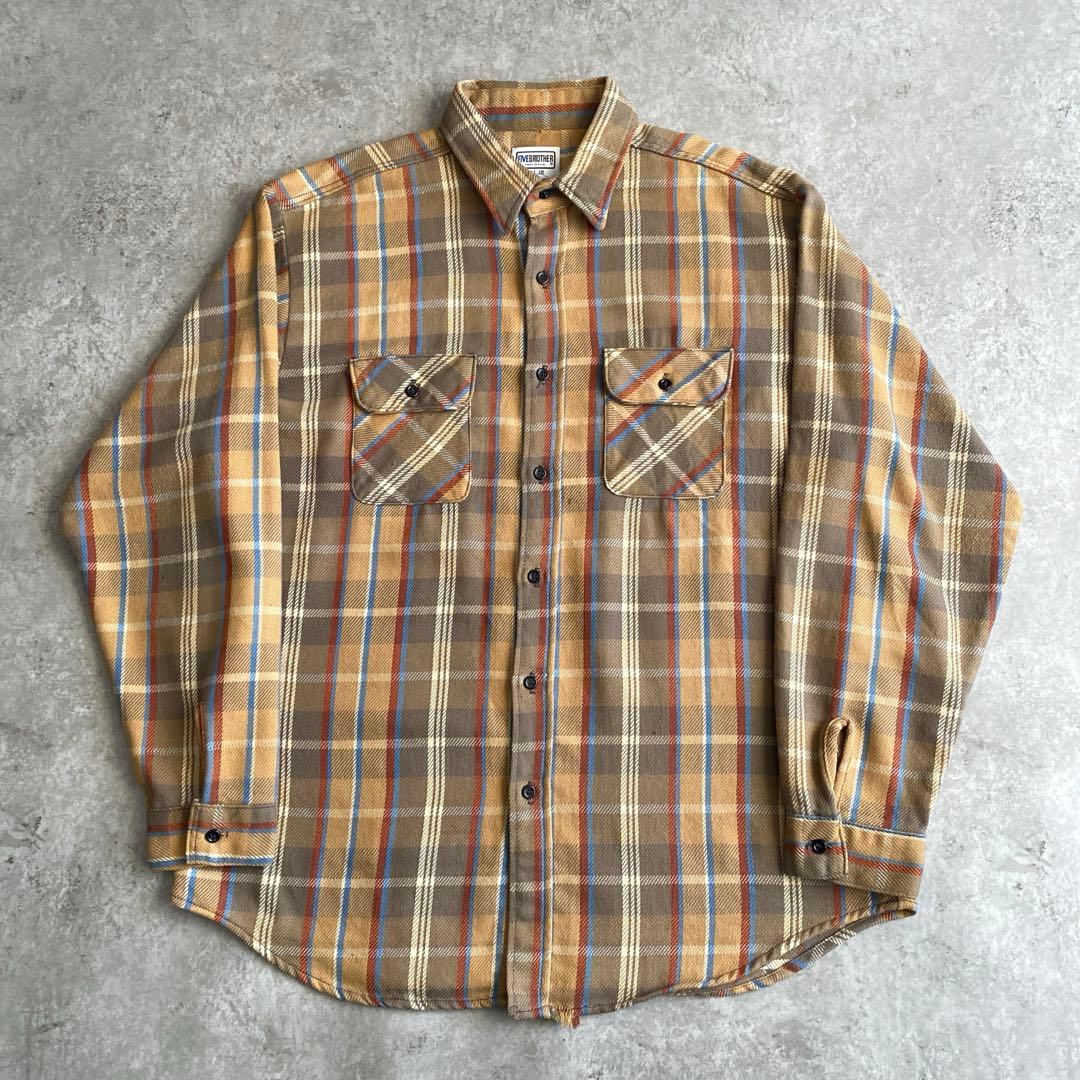 ド渋な配色70s 80s FIVE BROTHER ネルシャツ USA製 2XL FIVE BROTHER - 70s ファイブブラザー ネルシャツ USA製 2XL