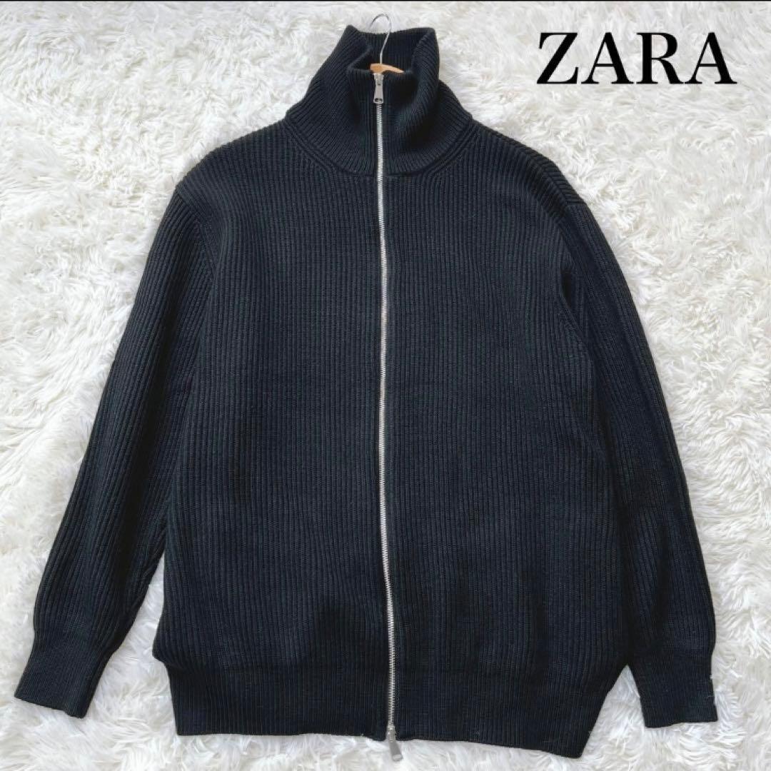 ZARA ドライバーズニット リブ編み フルジップ ダブルジップ 羊毛 L