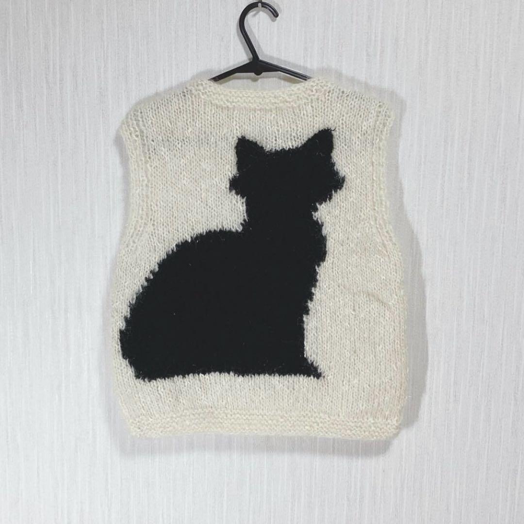 新品未使用ふわっふわっオーダー インターシャ手編みBLACK CATニット