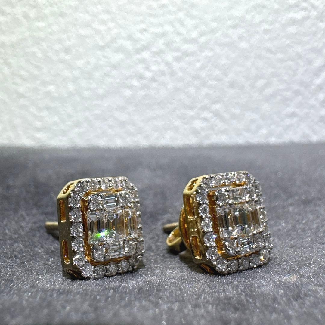 10k YG バゲットカット ダイヤモンド ピアス イエローゴールド 0.6ct
