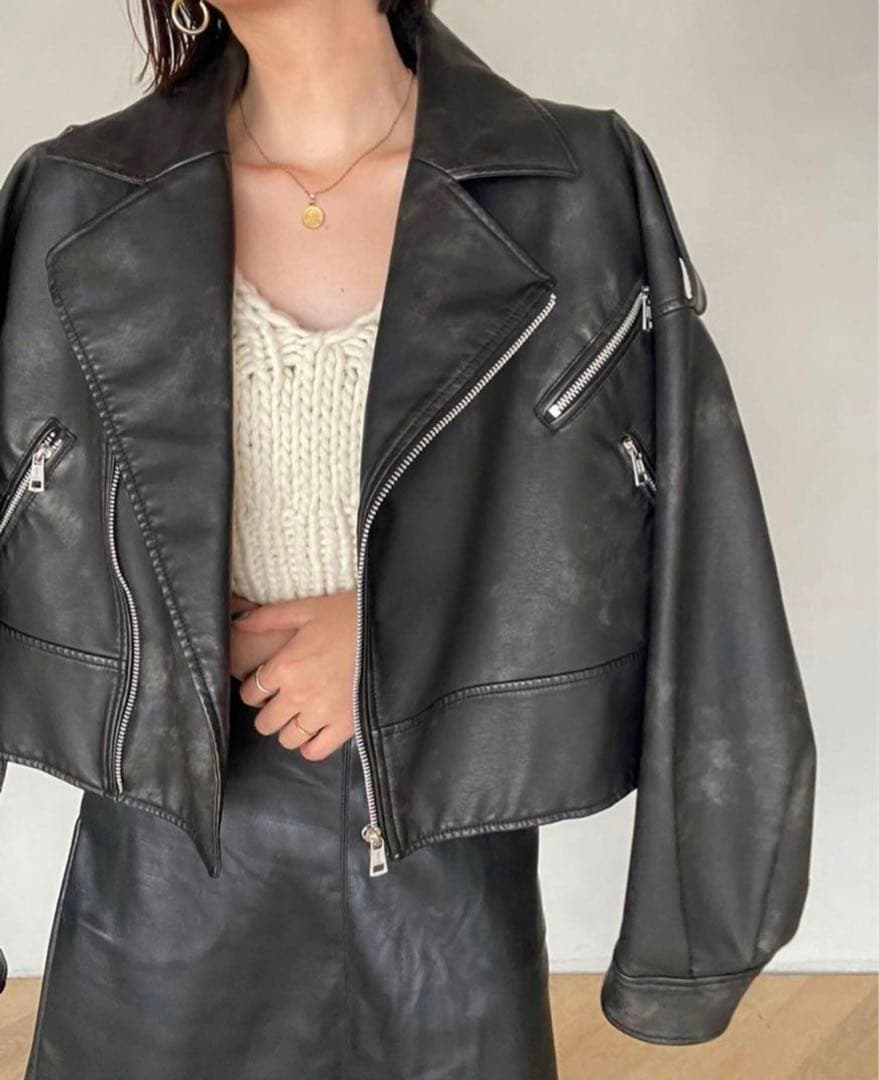 searoomlynn 2023黒 エコレザー ライダースジャケット short searoomlynn 2023黒 エコレザー ライダースジャケット short