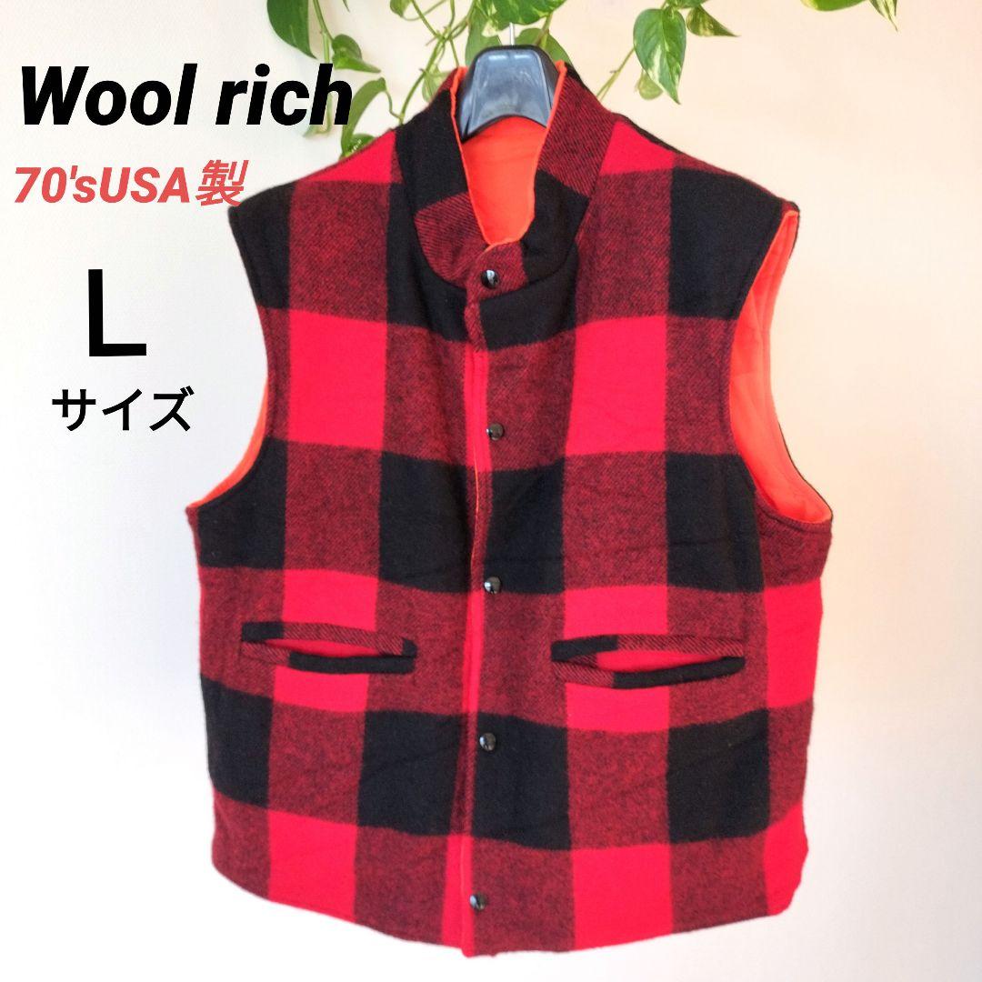 70'sUSA製】Woolrichウールリッチ リバーシブルベストチェックL