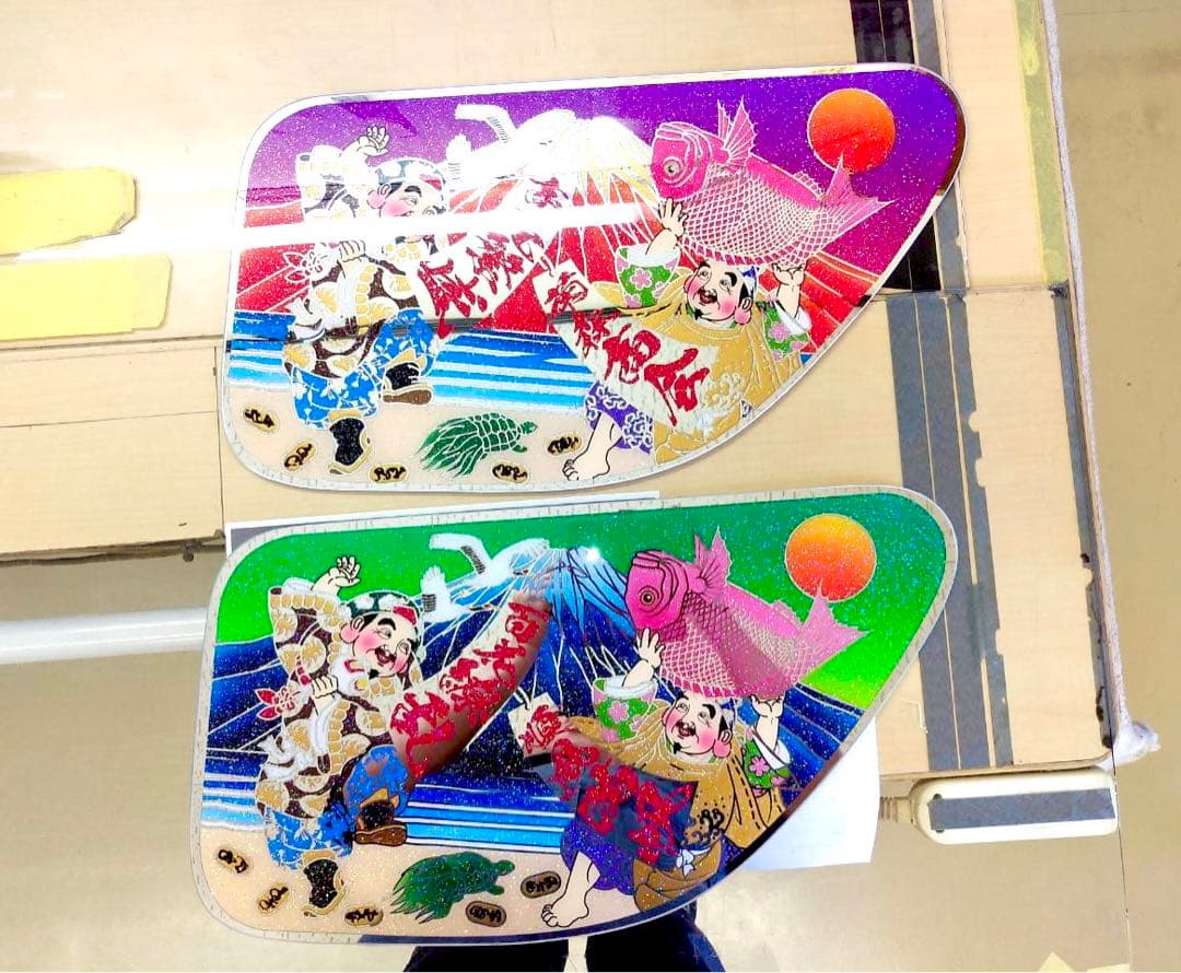 送料込み 安全窓 七福神 超高級 商売繁盛 ミラー板 アンドン板 ラメ