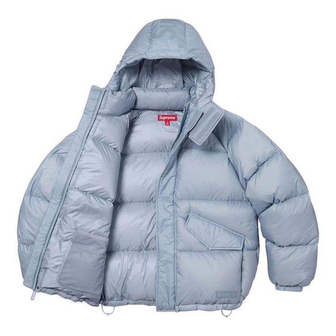 Supreme フード付きダウンジャケット ライトブルー - メルカリ