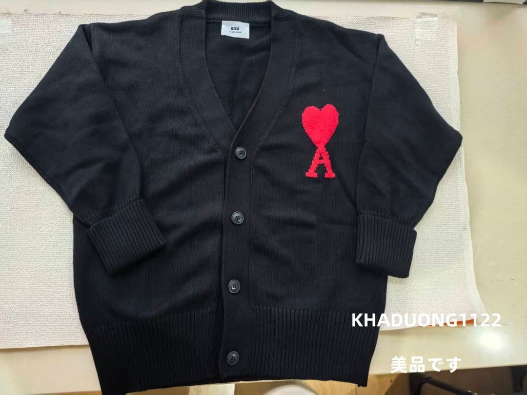 AMI paris 黒 カーディガン ハート刺繍 Mサイズ - メルカリ