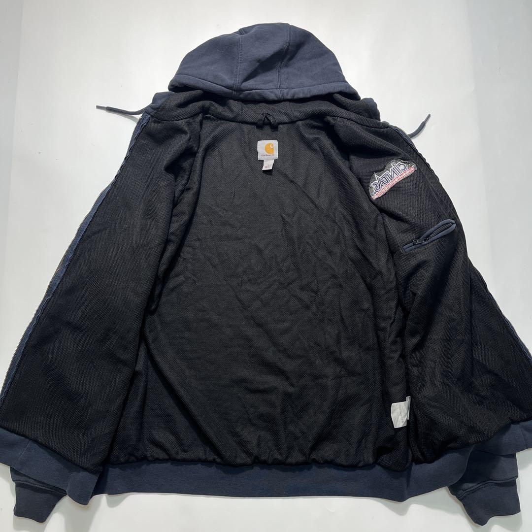 カーハート 裏サーマル ジップアップ パーカー L 紺 ダブルフェイス