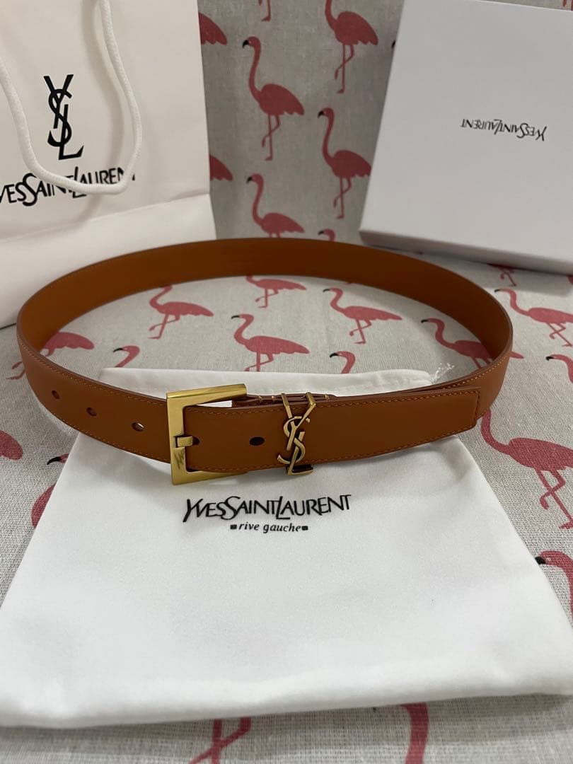 サンローラン　ブラウン　ベルト 金属バックル　95*3cm サンローラン ブラウン ベルト 金属バックル 95*3cm