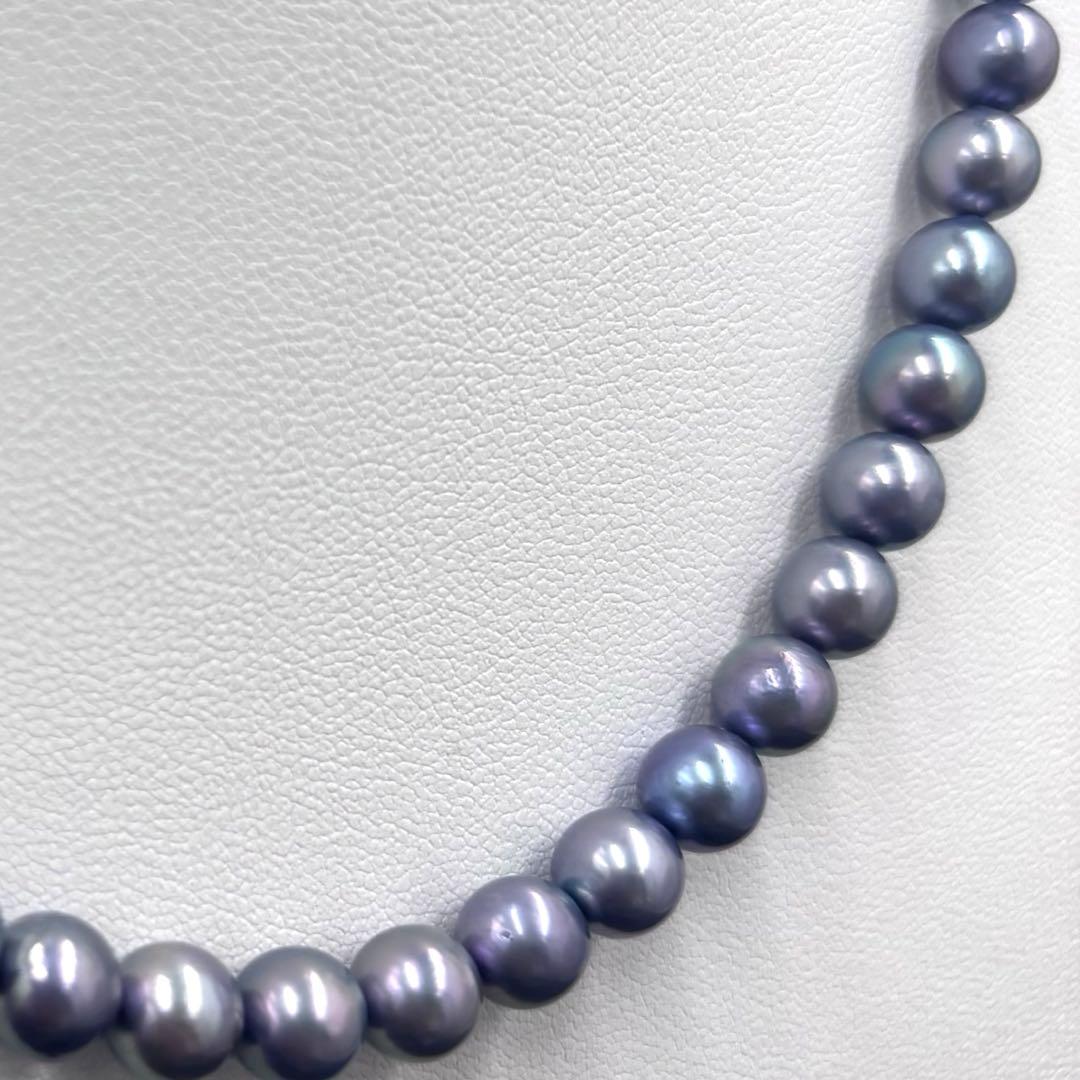 照り最強✨干渉色◎ あこや本真珠 7mmパールネックレス ブルーグレー