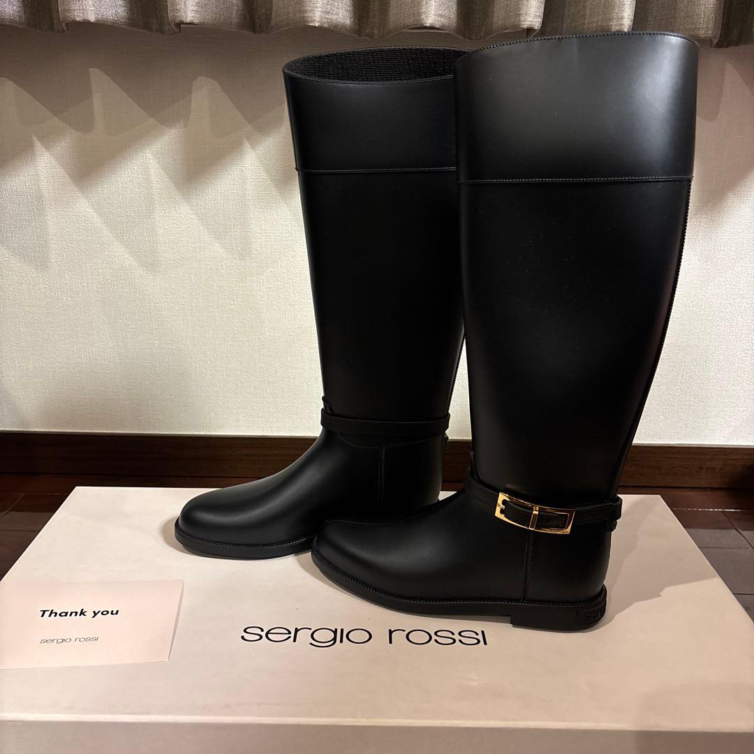 sergio rossi ブラック ロングブーツ セルジオロッシ レインブーツ