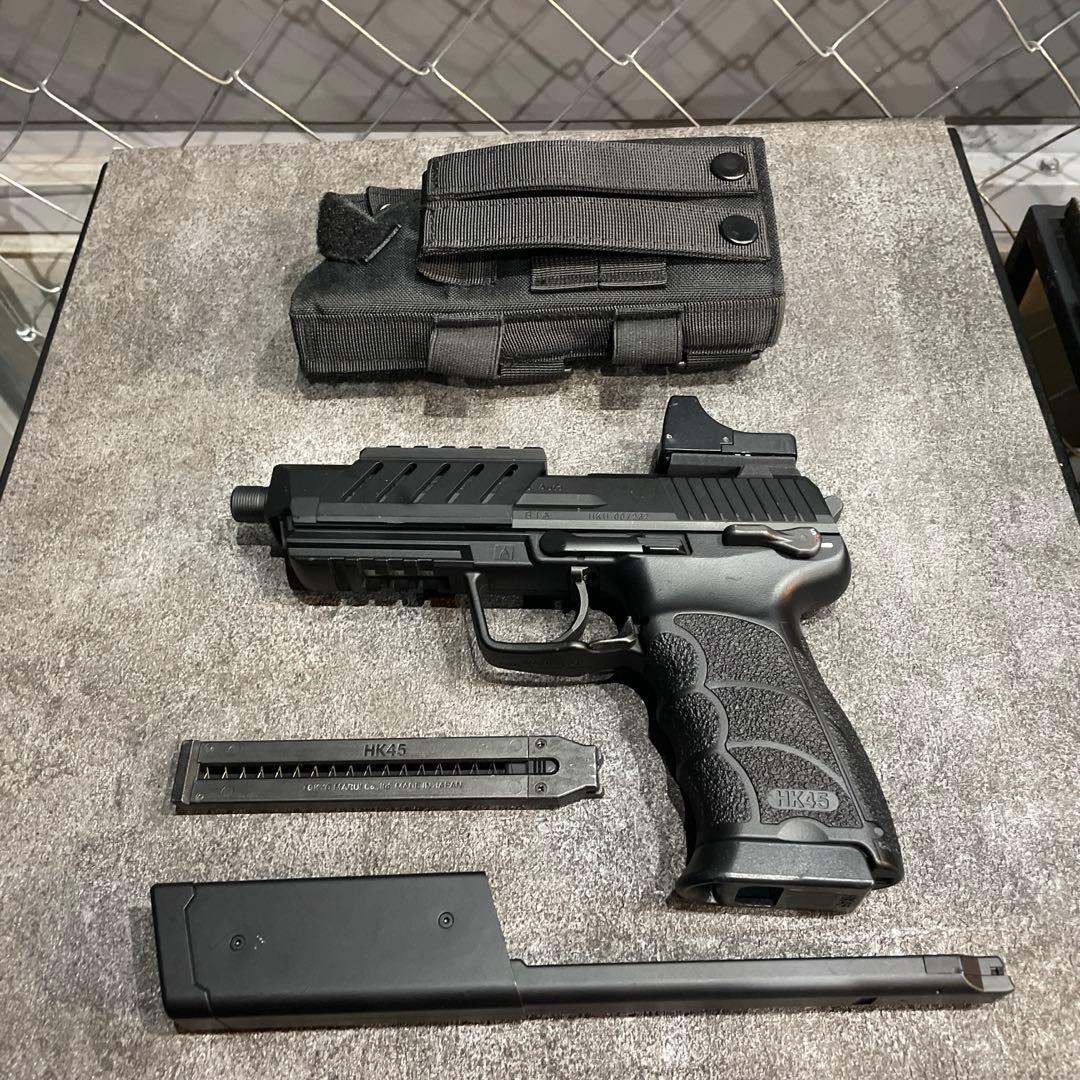 東京マルイ　HK45 電動ハンドガン及びレッドドットサイト及びケース等付き 東京マルイ HK45 ブラック 電動ガン ドットサイト セット｜電動