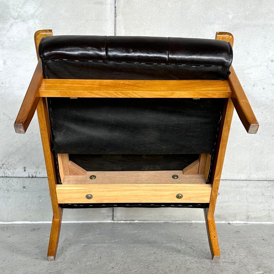 ✦昭和レトロ✦喫茶店風 木肘ソファ ブラウン PUレザーチェア