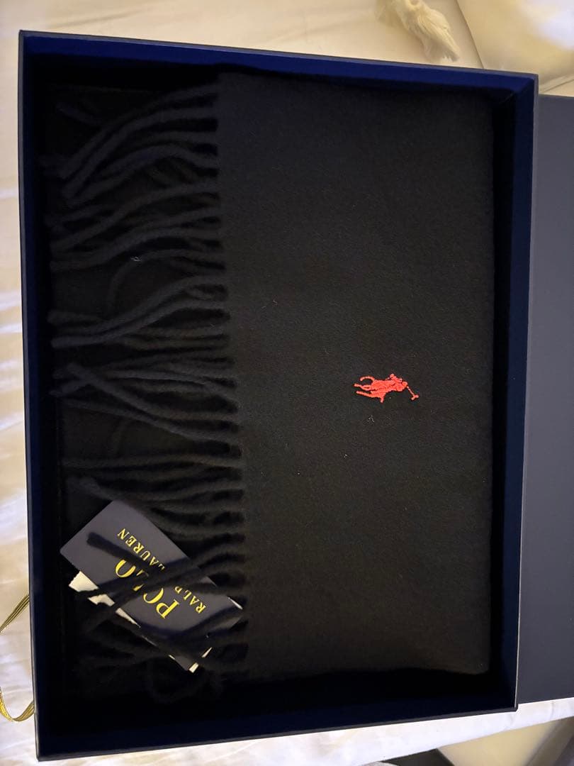 美品POLO RALPH LAURENリサイクルウールマフラーブラック/レッド ポロ ラルフローレン リサイクルウール マフラー【送料無料】