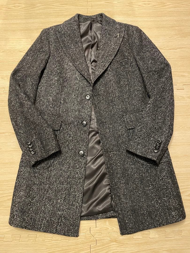 【美品】TRUSSARDI 伊 ヘリンボーン ウールブレンド チェスターコート 発送在庫あり】【SL】ウールブレンド ラグランダブルチェスターコート
