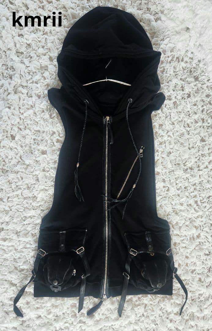 kmrii ケムリノースリーブ パーカー ベスト 平成 Y2K KMRii ・ケムリ・ Black Raven Vest 05・パーカーベスト | MEGA