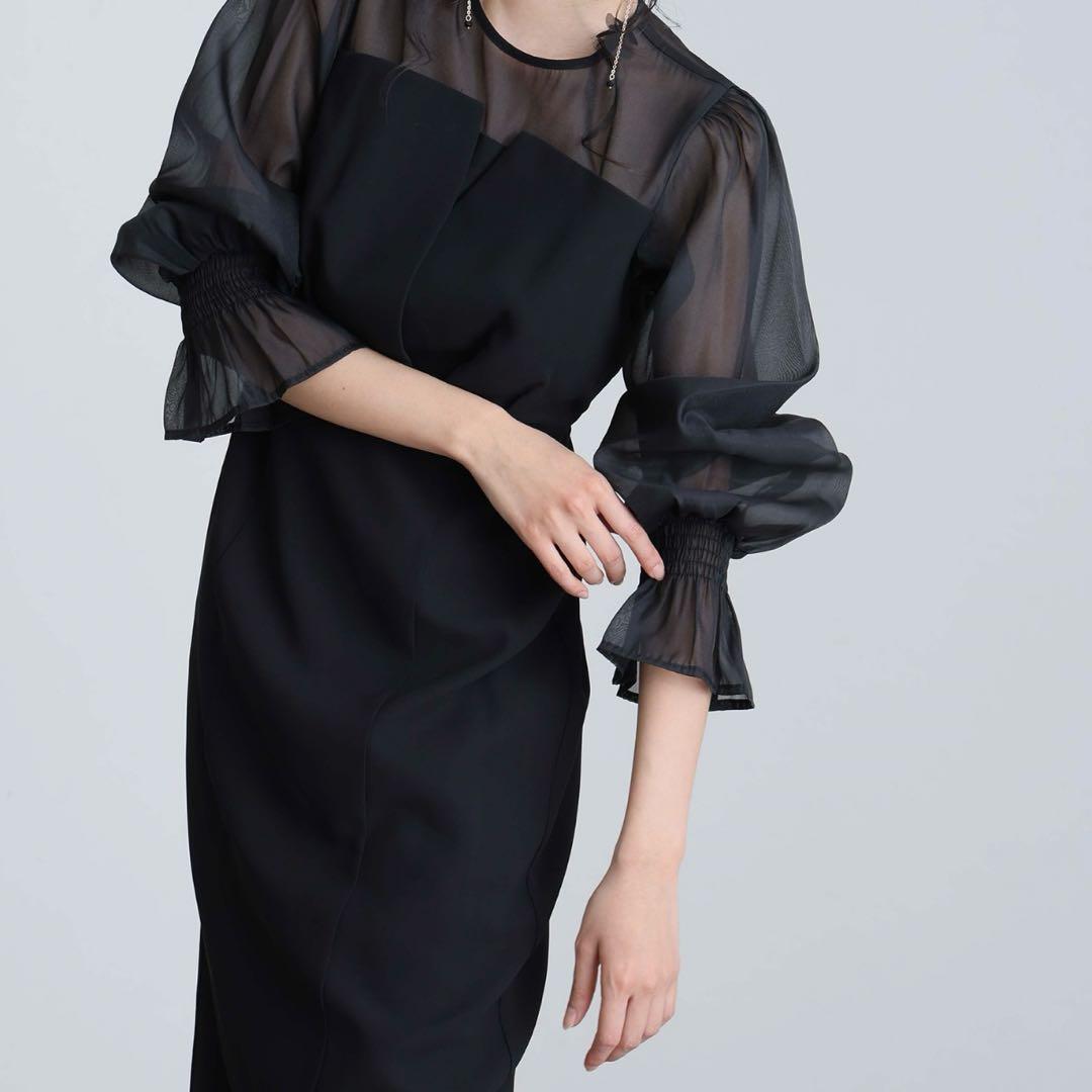 POURVOUS atlo シフォンビスチェタイトワンピース 結婚式 ブラック