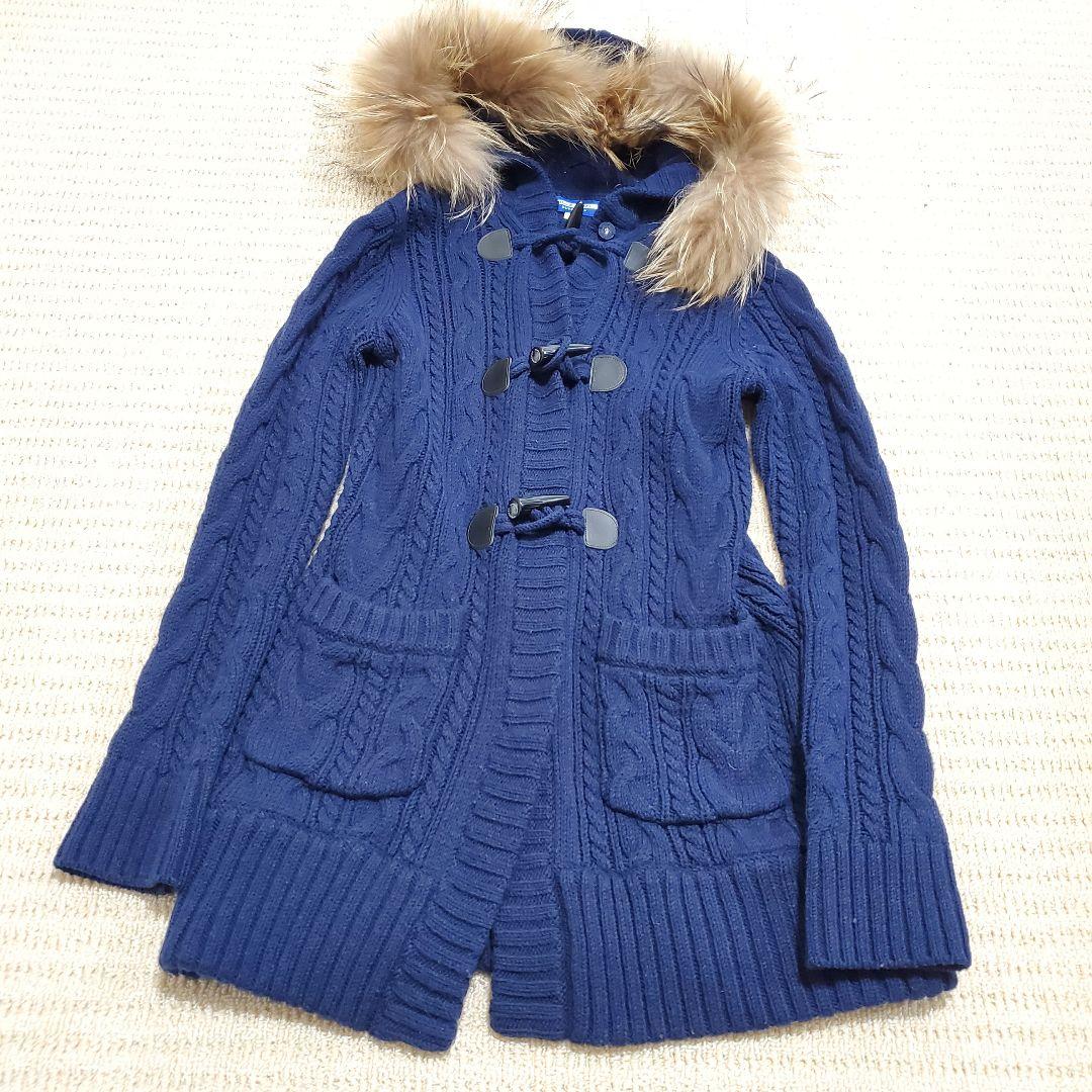 美品✨バーバリーブルーレーベル ファー付きネイビー ケーブル編み コートダッフル ANOTHER BRANCH OLIVE des OLIVE ダッフルコート コート ファー付き