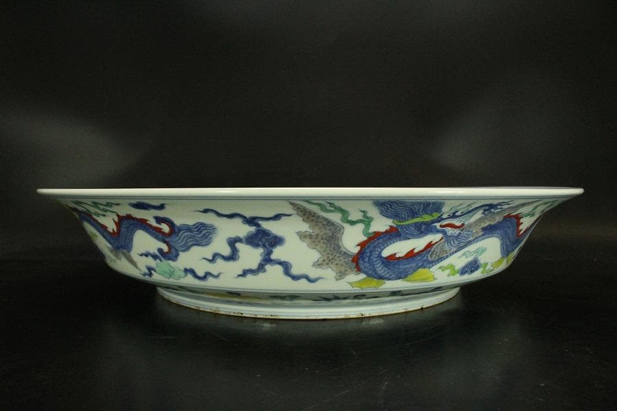 あきこ様専用中国美術 色絵 龍紋皿 φ48.8cm(ZE473)