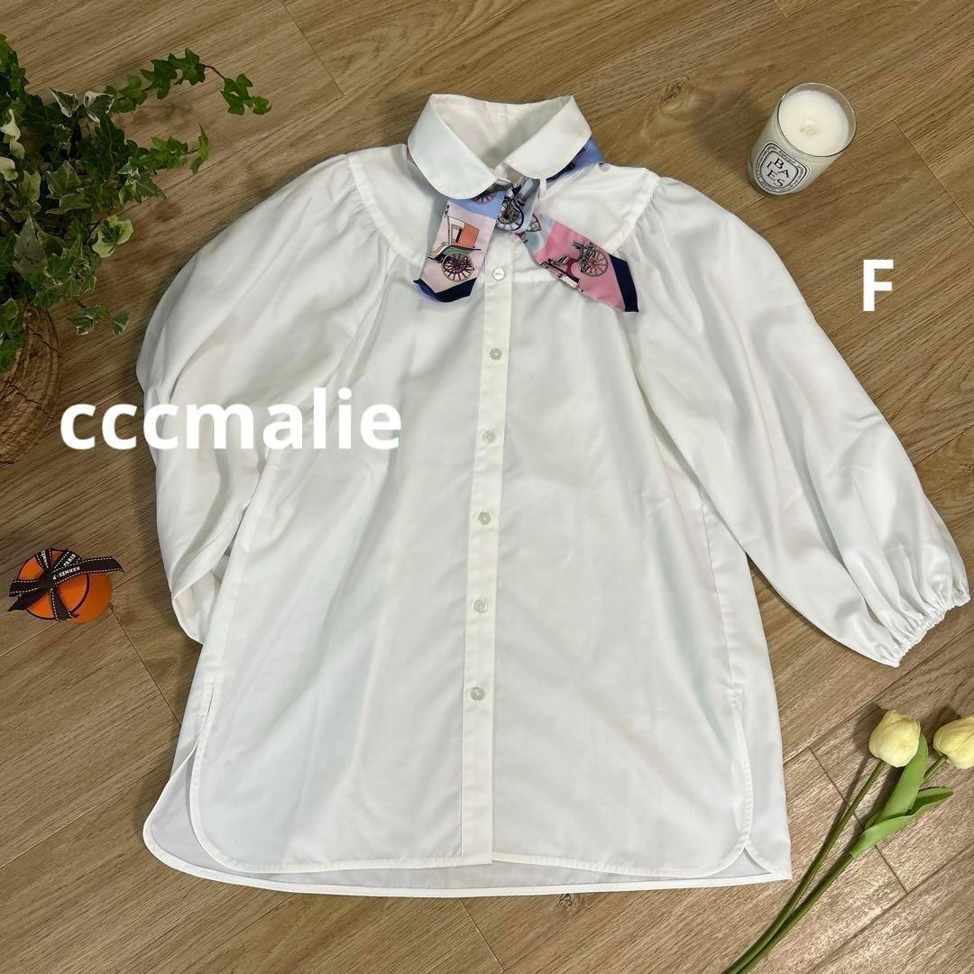 cccmalieシーマリー　丸襟半袖ブラウスFフリーサイズリボンスカーフ使用可能 美品】cccmalie シーマリー 丸襟半袖ブラウス ホワイト - メルカリ