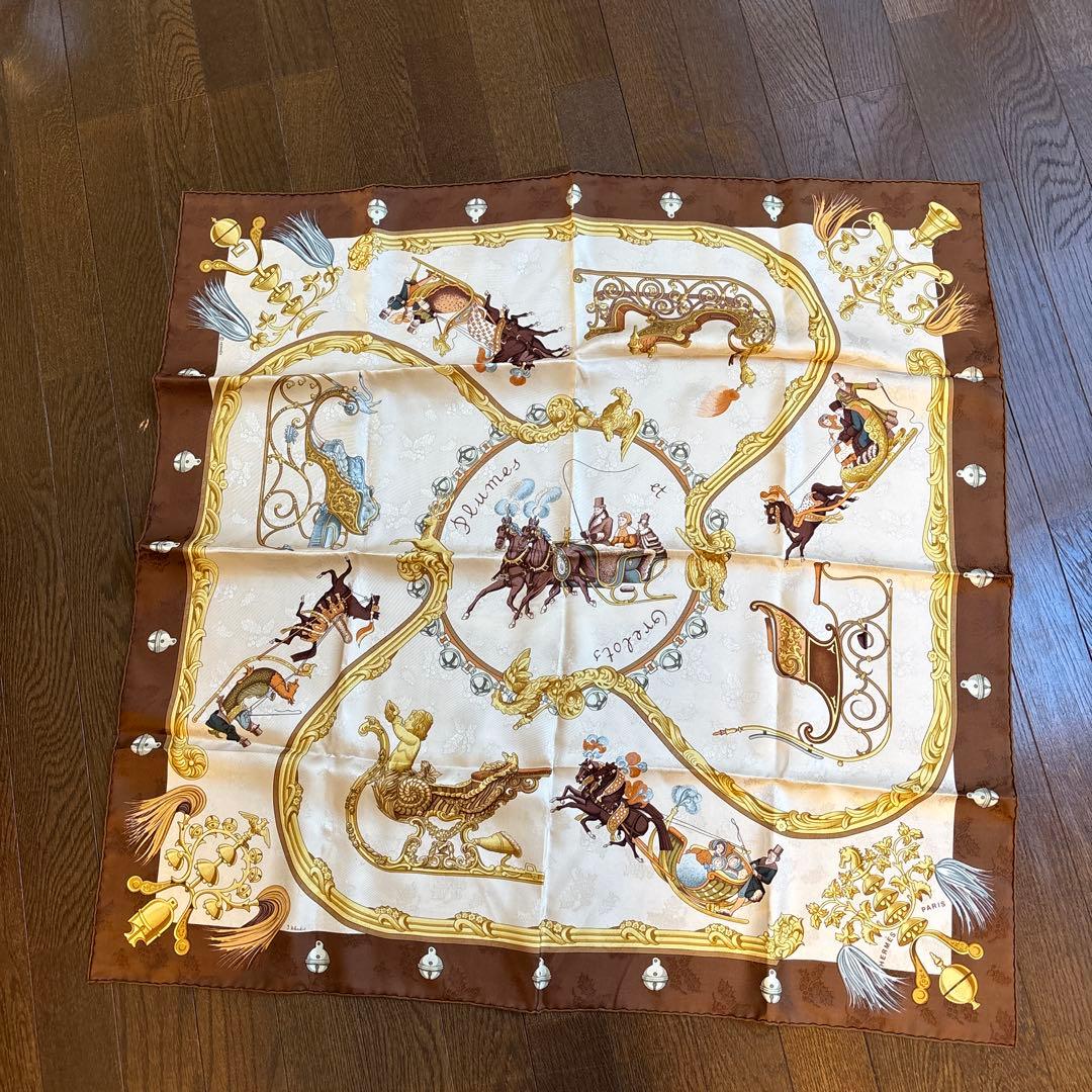 シルク スカーフ 馬車と人物 デザイン