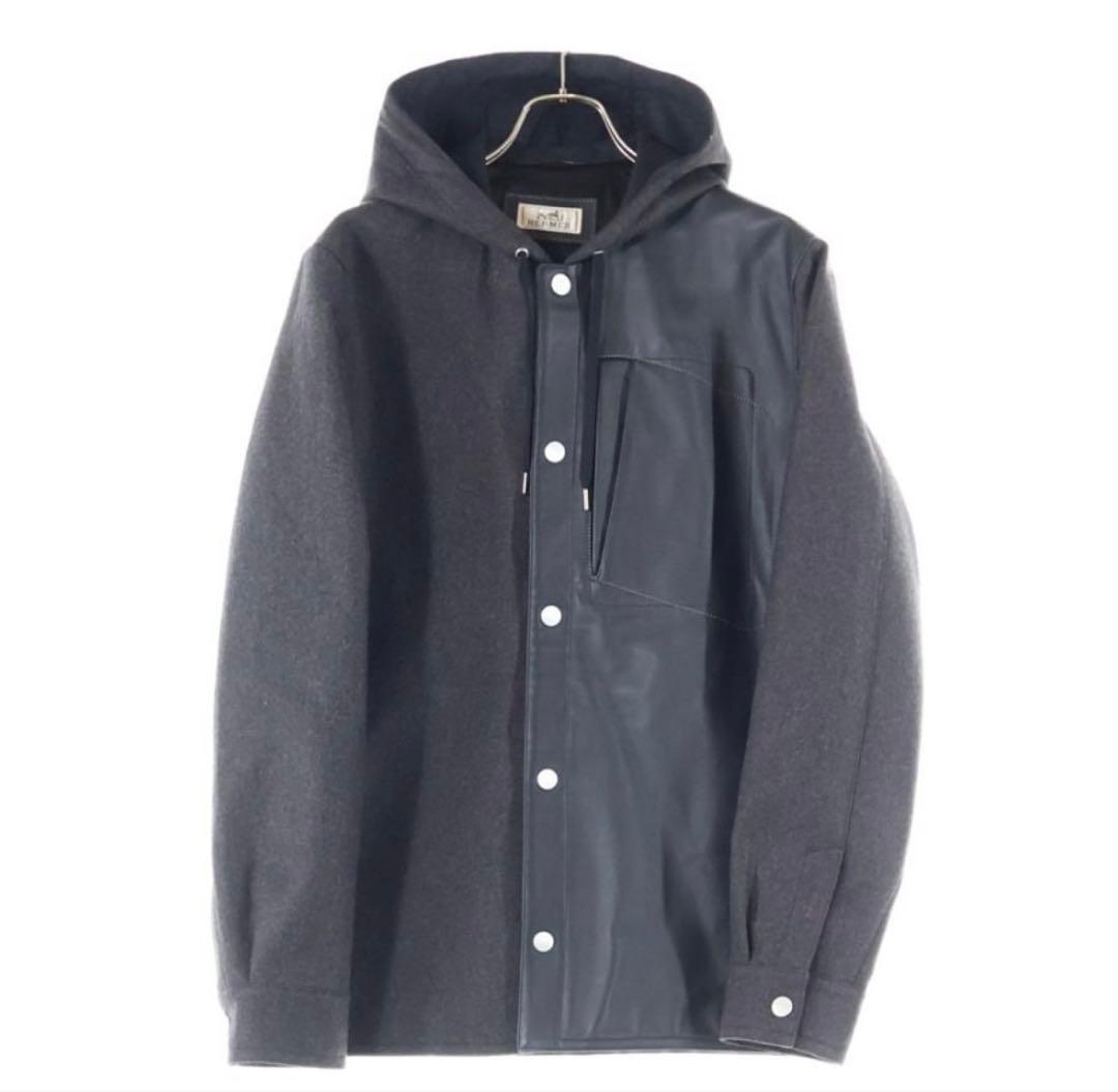 HERMES フード付きジャケット ダークグレー 定価180万円 MENS】FUSED FLAP JACKET フューズドフラップジャケット / WINDSTOPPER