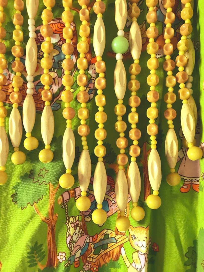 昭和レトロ ビーズのれん 黄色 緑色 当時物 レトロポップ 玉暖簾 珠