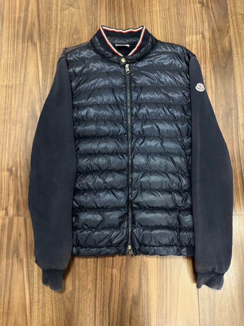 MONCLER ネイビー ダウンジャケット Navy Blue Montgenevre Hooded Wool Flannel Short Down Jacket