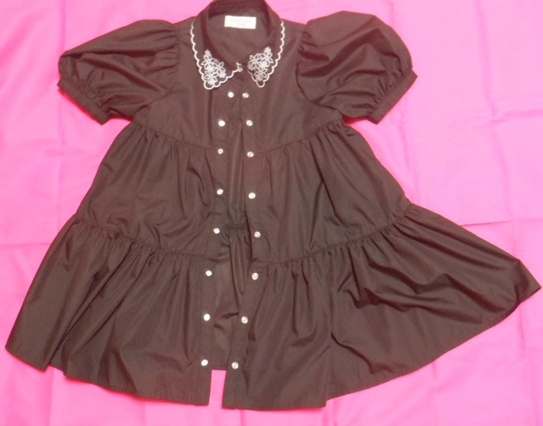 衿スカラティアードワンピース・黒・120センチ・used・アナスイミニ