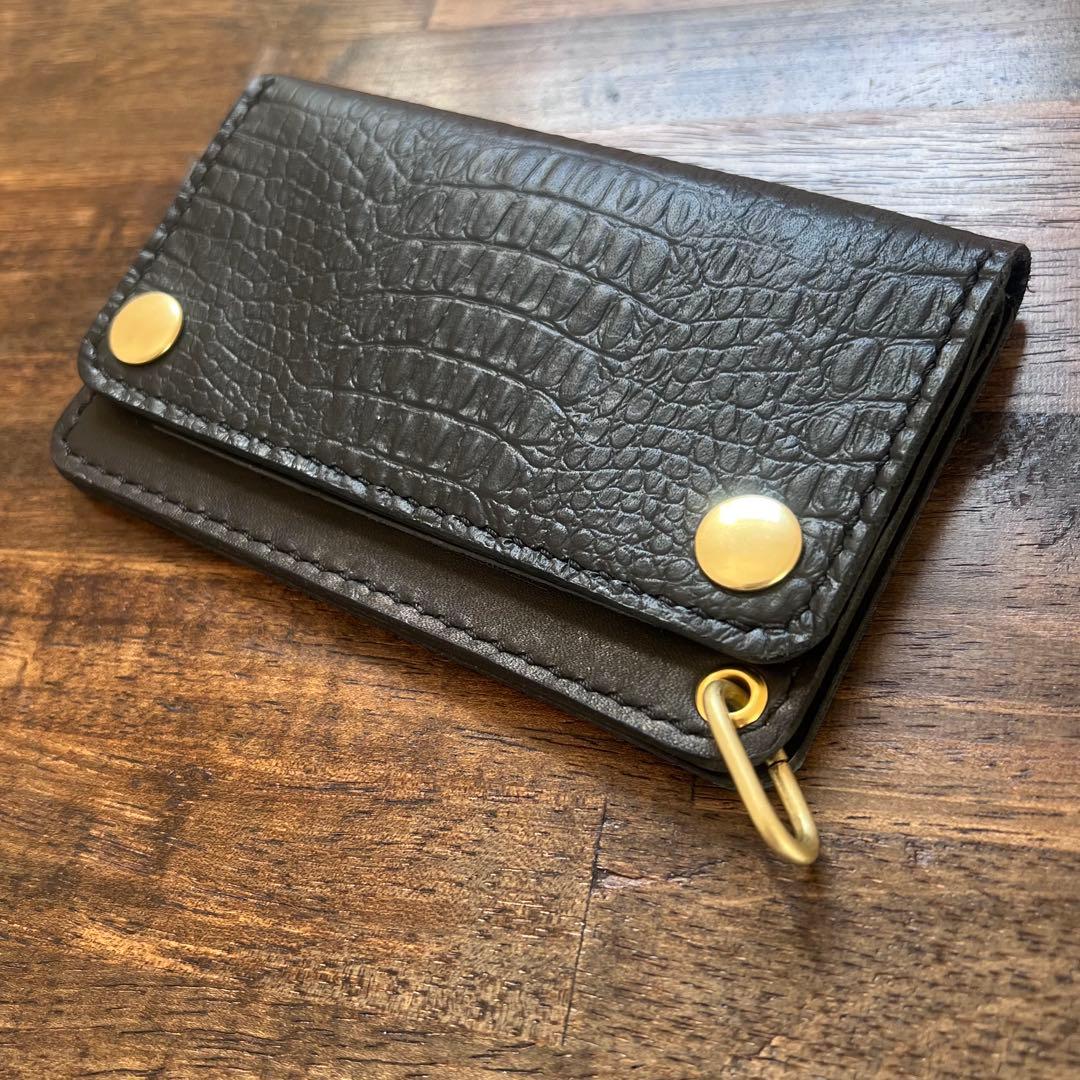 訳あり】姫路レザー トラッカーウォレット ミドル 黒 クロコ型押し