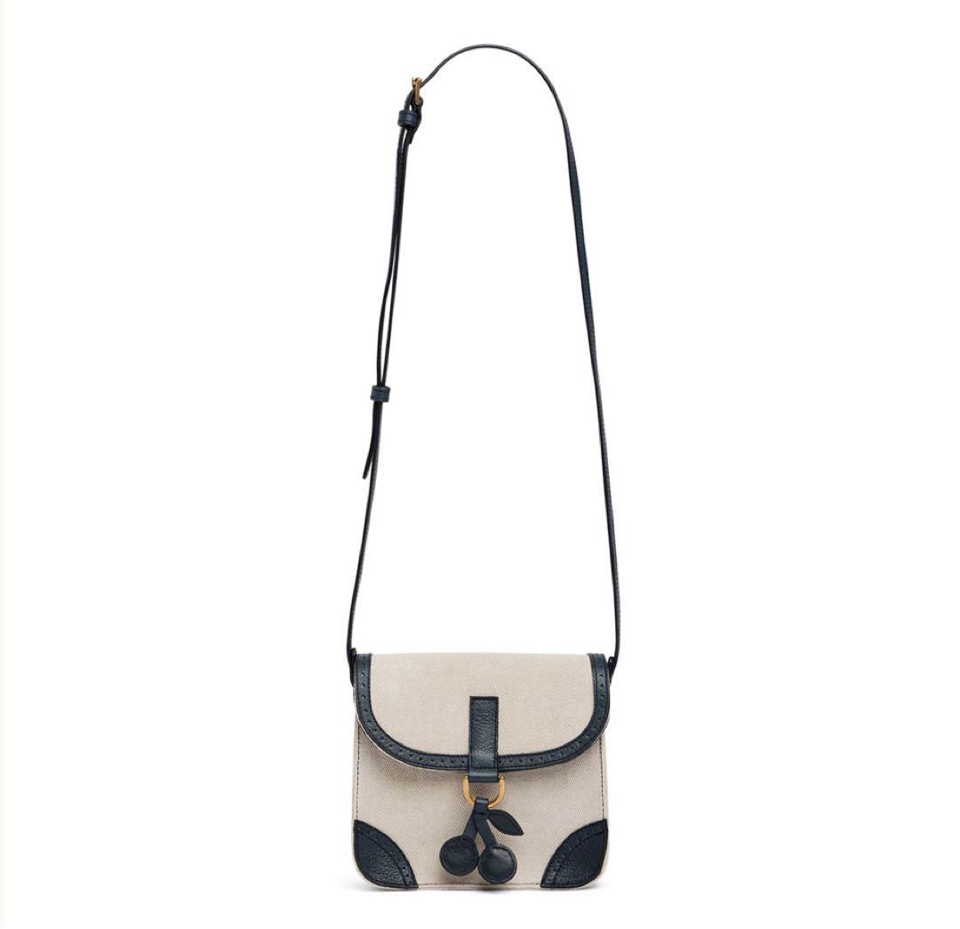 新品タグ付き ボンポワン 完売品 レザー＆コットンバッグ ネイビーの