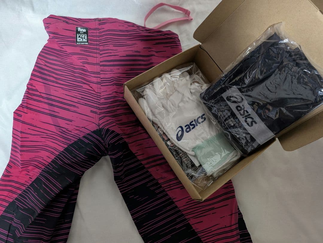 競泳水着 メンズ 高速水着 アシックス　M　ピンク　箱付き ASICS（アシックス） アシックス/メンズ 競泳水着/TILスパッツ/トップ