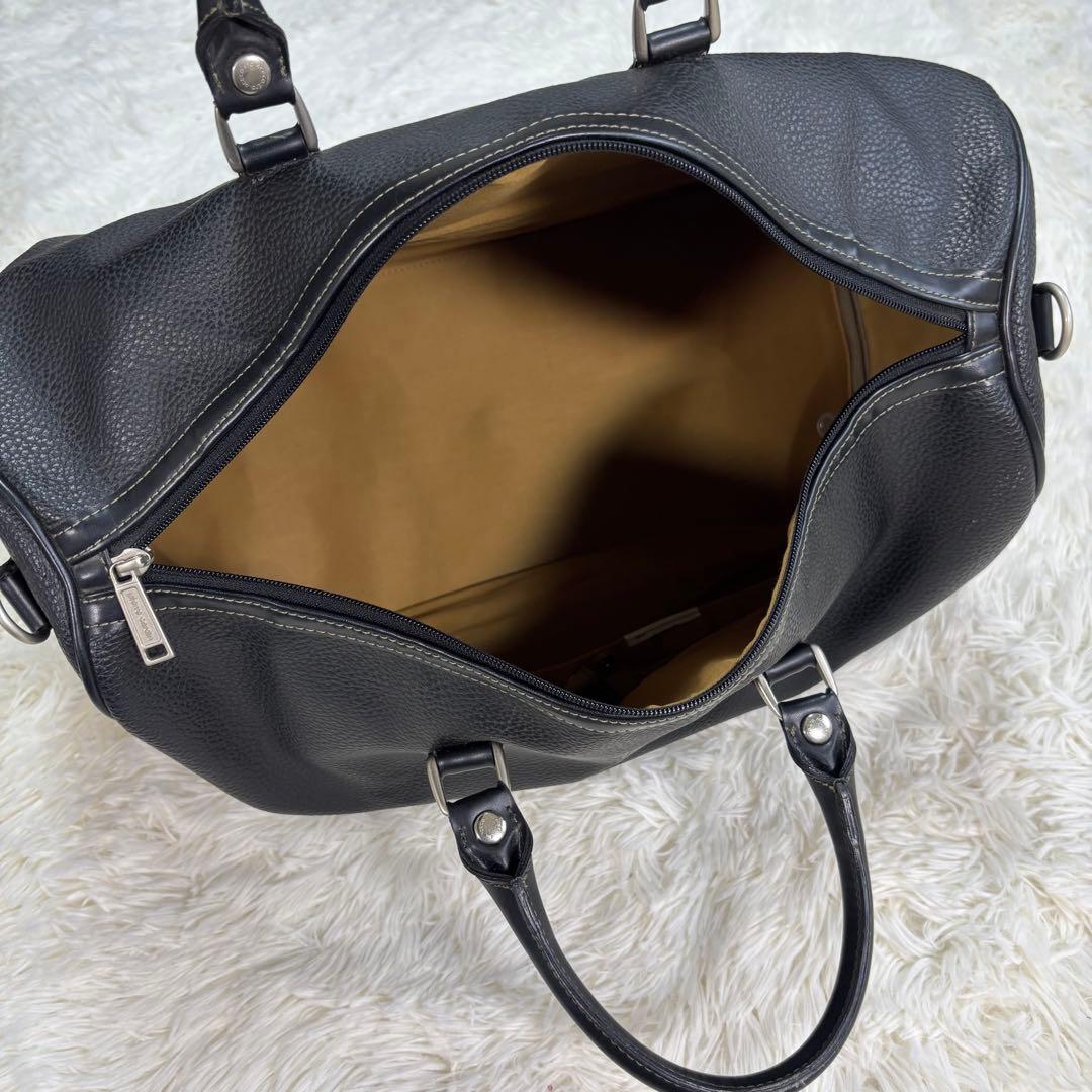 ピエールカルダン 2wayボストンバッグ シボ革 ブラック オールレザー