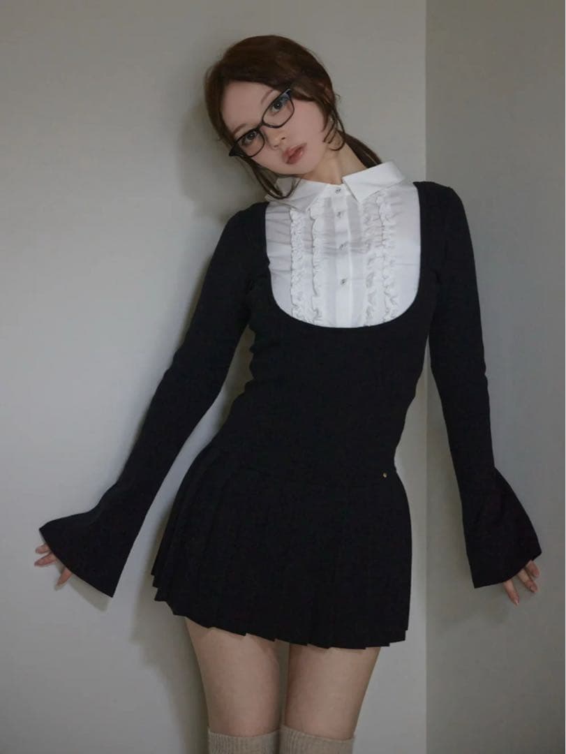 ワンピース andmary Lotta frill mini dress ANDMARY】Lotta frill mini dress