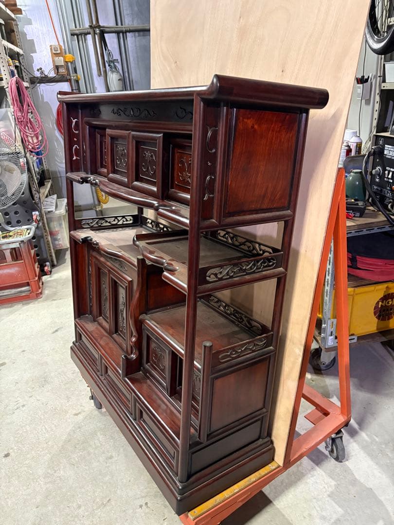 埼玉発 紫檀 茶箪笥 アンティーク 違い棚 唐木 和家具 昭和レトロ