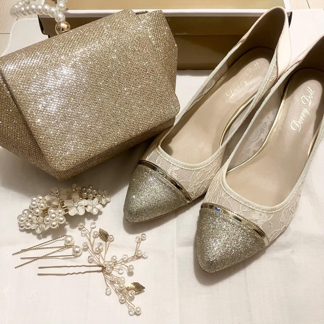 Dorry Doll ドーリードール ラメパンプス・パールハンドルバッグ セット Dorry Doll（ドリードール） ハンドバッグ パールハンドルグリッター