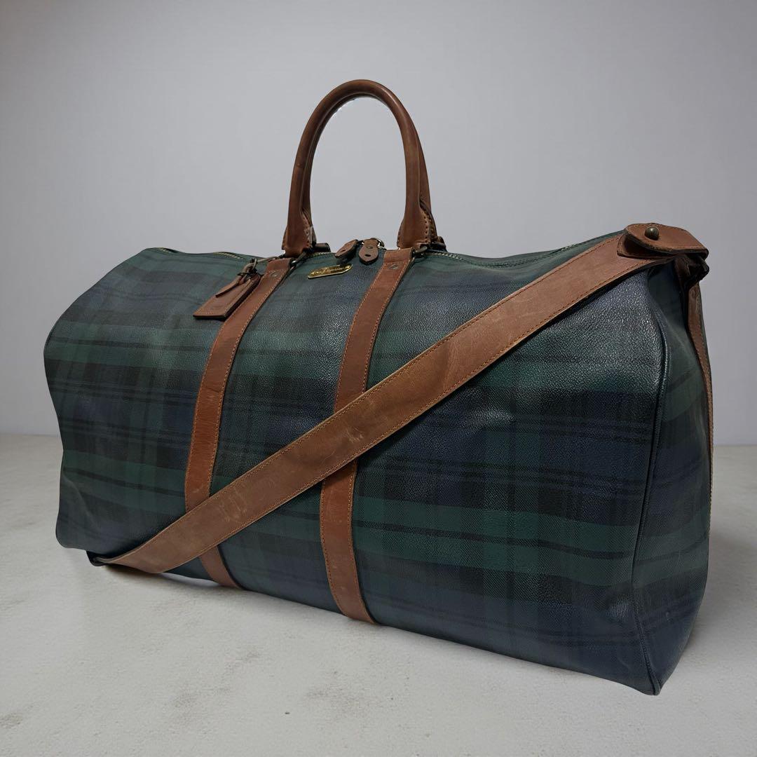 き*ろ様 ラルフローレン レザーPVC 2way ブラックウォッチ 大容量ボスト ポロラルフローレン ボストンバッグ 2WAY 緑 PVCレザー ブラック