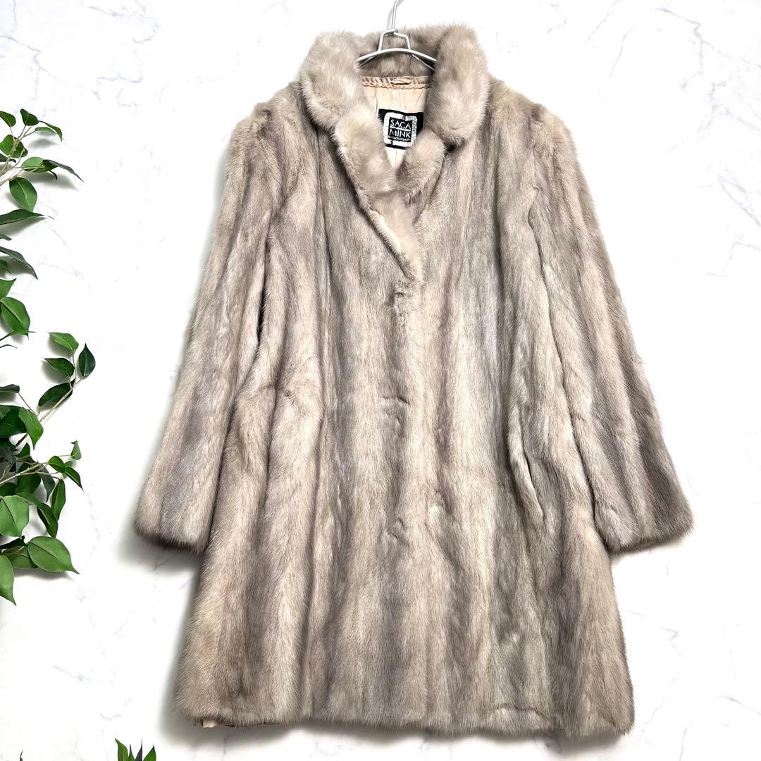サファイアミンク 毛皮コート リアルファー グレー レディースL相当