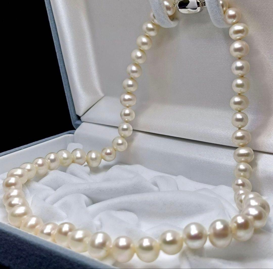 テリ強】 本真珠 パール ネックレス 約8.6–9.5mm 42cm SV刻印 - メルカリ